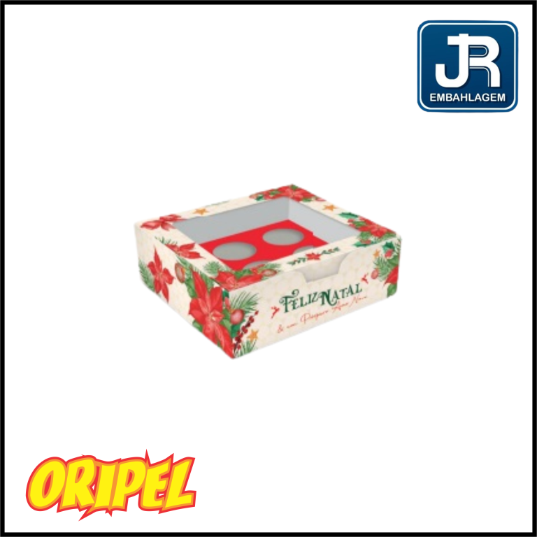 CAIXA 9 DOCES C/VISOR FL NATAL NT209/12X12X4CM JR EMBALAGEM