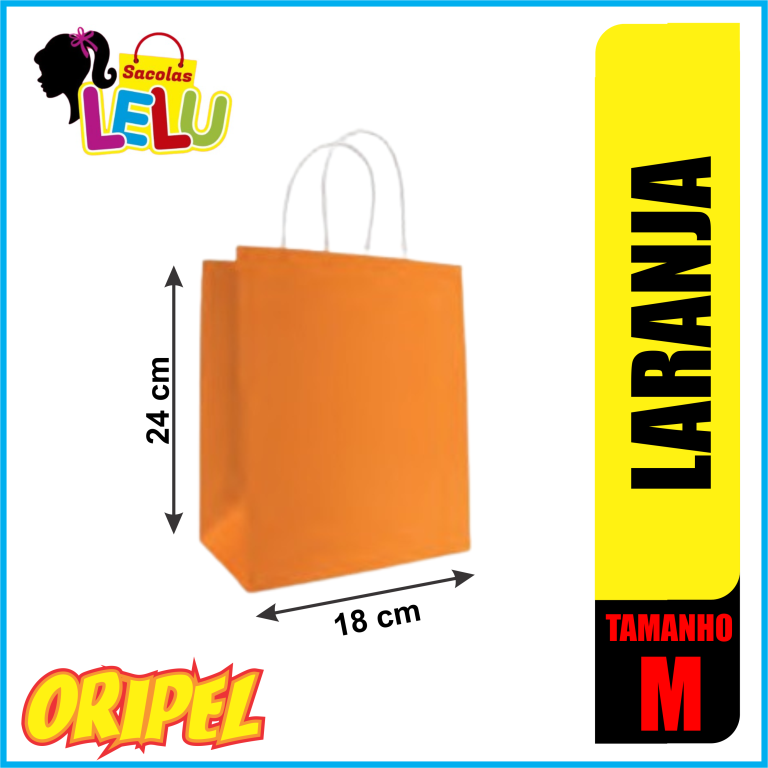 SACOLA PAPEL LARANJA 18X9X24CM LELU SACOLAS 10 UN