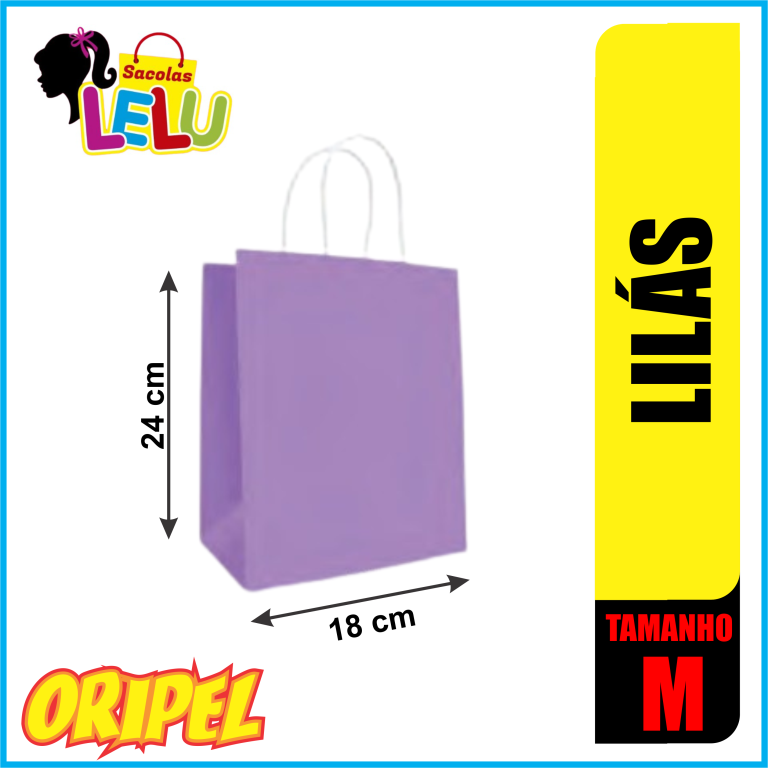 SACOLA PAPEL LILAS 18X9X24CM LELU SACOLAS 10 UN
