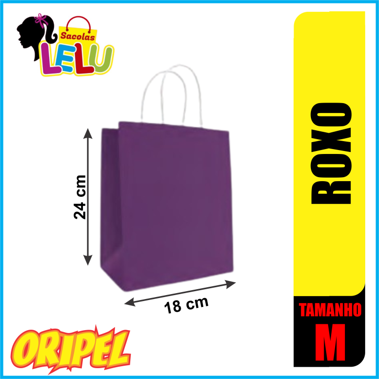 SACOLA PAPEL ROXO 18X9X24CM LELU SACOLAS 10 UN
