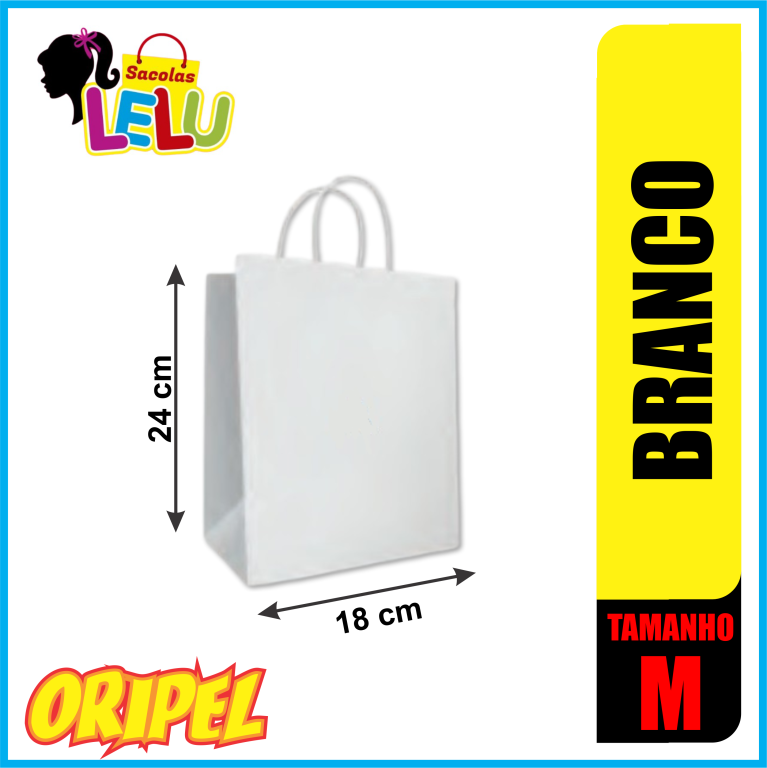 SACOLA PAPEL BRANCO 18X9X24CM LELU SACOLAS 10 UN