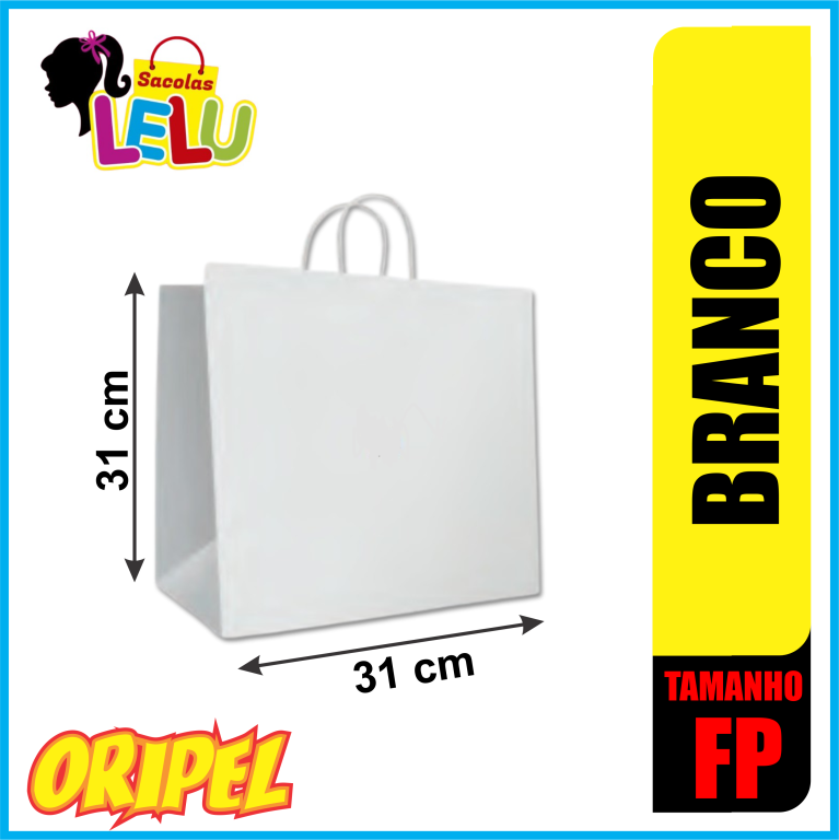 SACOLA PAPEL BRANCO 31X12X31CM LELU SACOLAS 10 UN