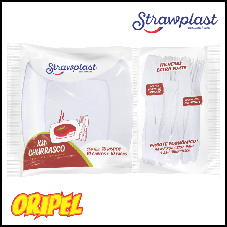 KIT CHURRASCO BRANCO PQB-021 3 PEÇAS STRAWPLAST 10 UN