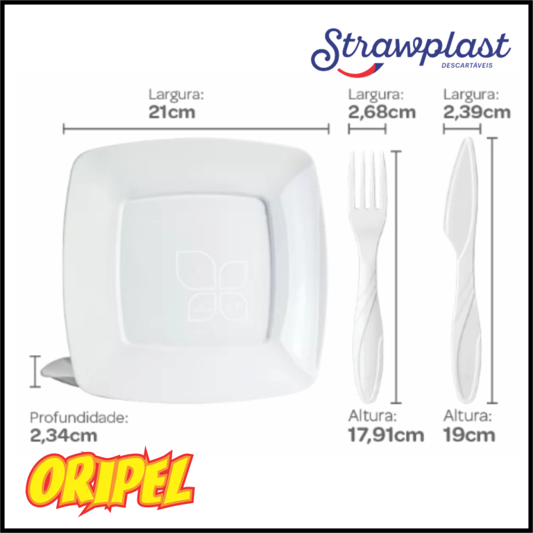 KIT CHURRASCO BRANCO PQB-021 3 PEÇAS STRAWPLAST 10 UN
