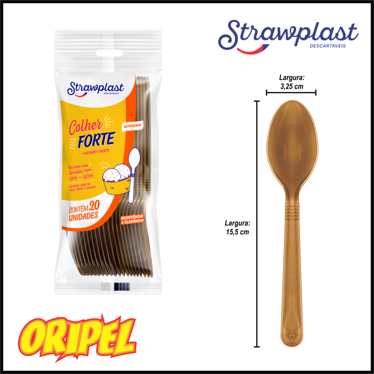 COLHER FORTE/DOURADO STRAWPLAST 20 UN