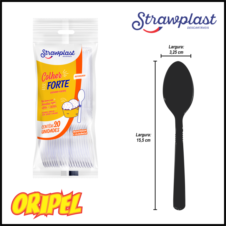 COLHER FORTE/PRETO STRAWPLAST 20 UN