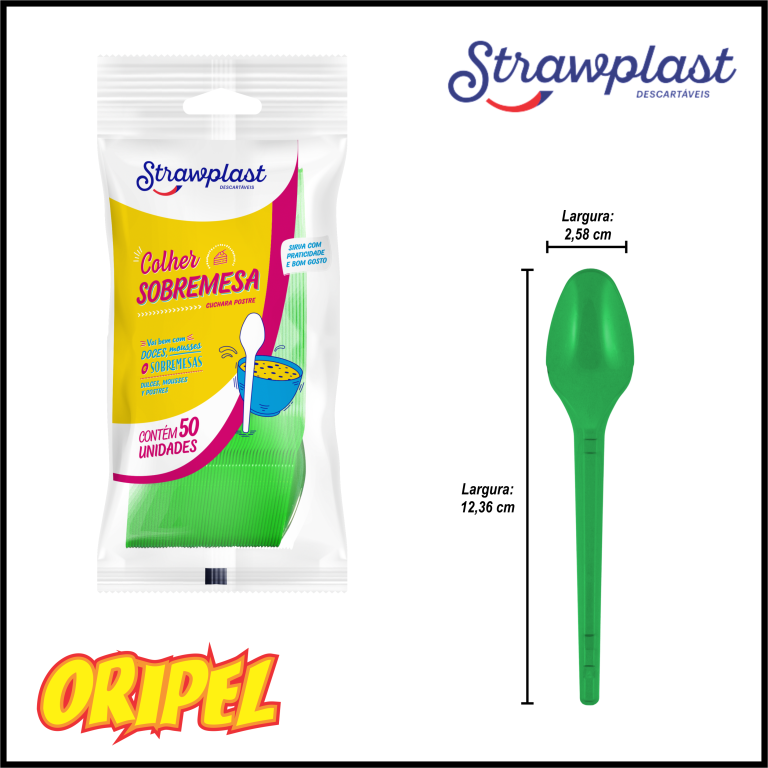 COLHER SOBREMESA/VERDE STRAWPLAST 50 UN