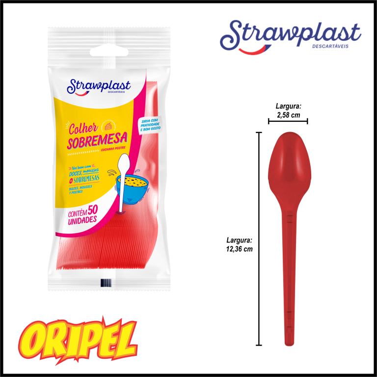 COLHER SOBREMESA/VERMELHO STRAWPLAST 50 UN