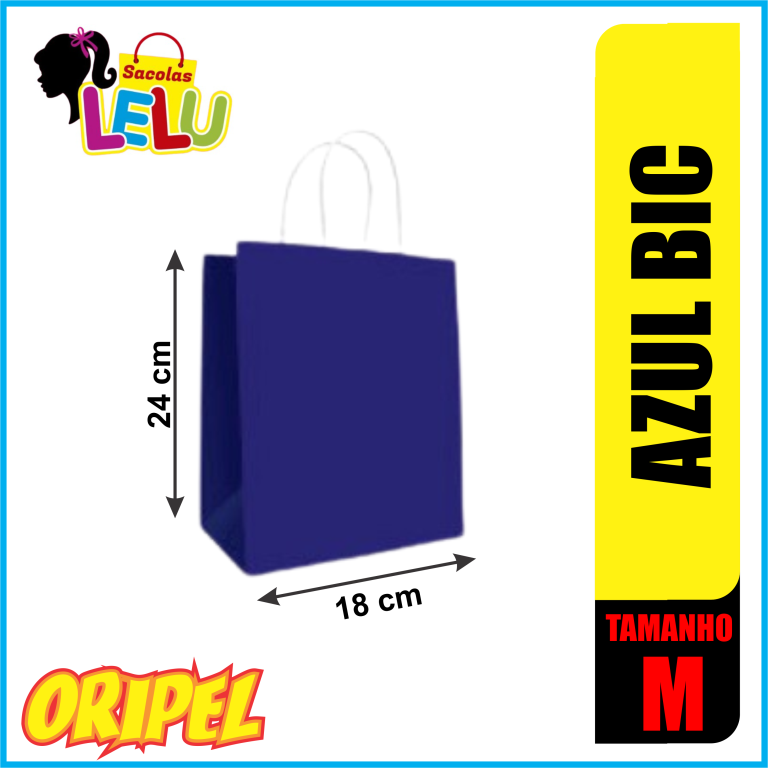 SACOLA PAPEL AZUL BIC 18X9X24CM LELU SACOLAS 10 UN