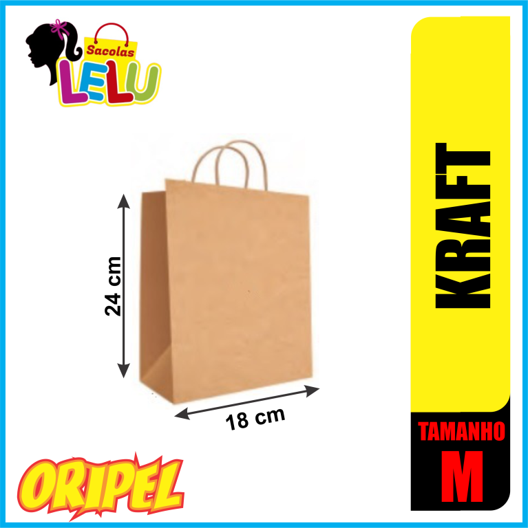 SACOLA PAPEL KRAFT 18X9X24CM LELU SACOLAS 10 UN