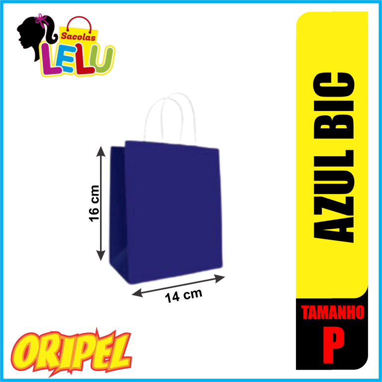 SACOLA PAPEL AZUL BIC 14X8X16CM LELU SACOLAS 10 UN