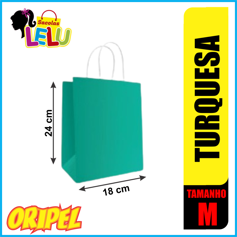 SACOLA PAPEL TURQUESA 18X9X24CM LELU SACOLAS 10 UN