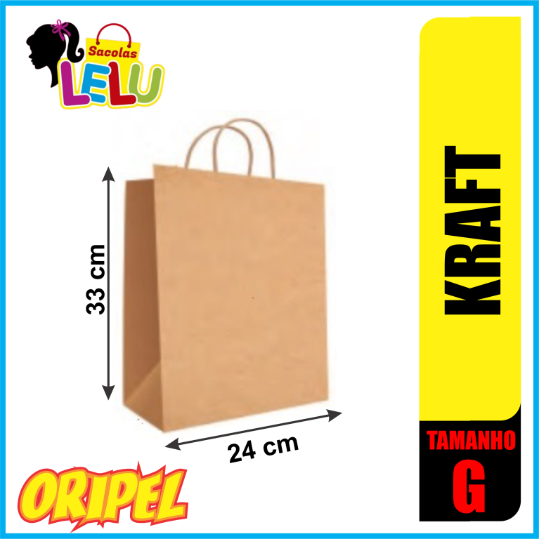 SACOLA PAPEL KRAFT 24X10X33CM LELU SACOLAS 10 UN