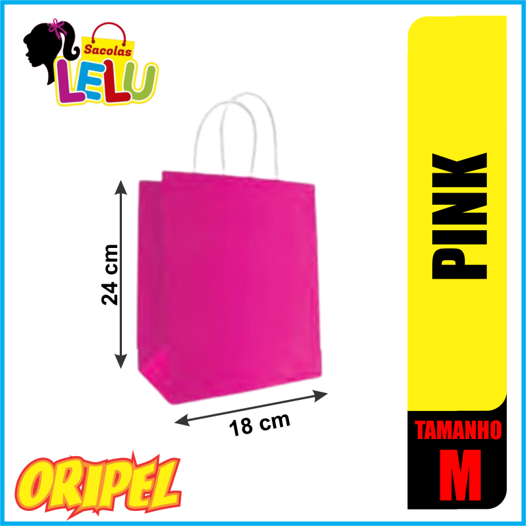 SACOLA PAPEL PINK 18X9X24CM LELU SACOLAS 10 UN