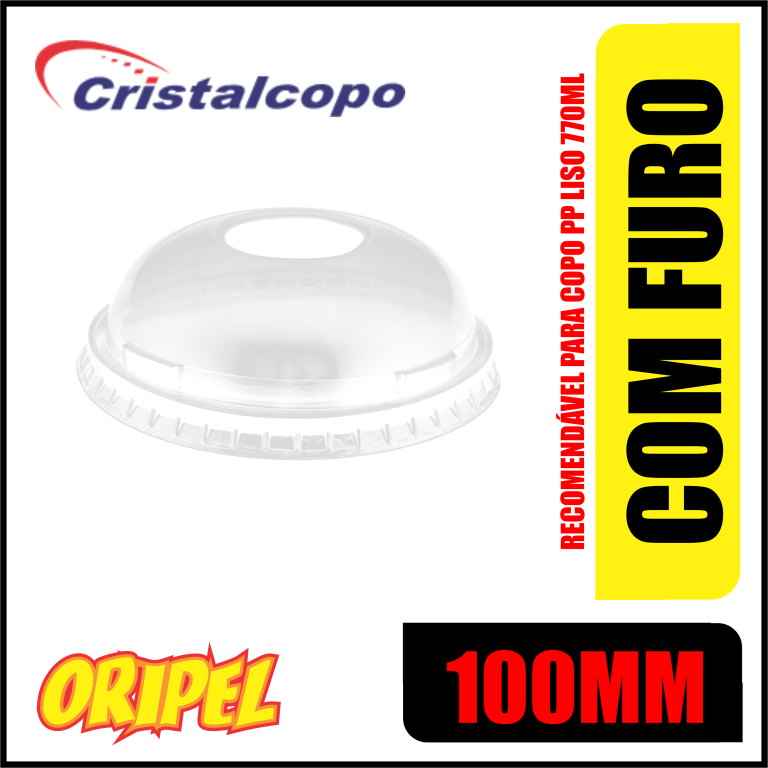 TAMPA BOLHA PP C/FURO 770ML/100MM CRISTALCOPO 30 UN