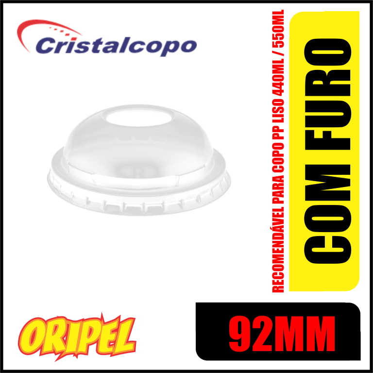 TAMPA BOLHA PP C/FURO 440ML-550ML/92MM CRISTALCOPO 50 UN
