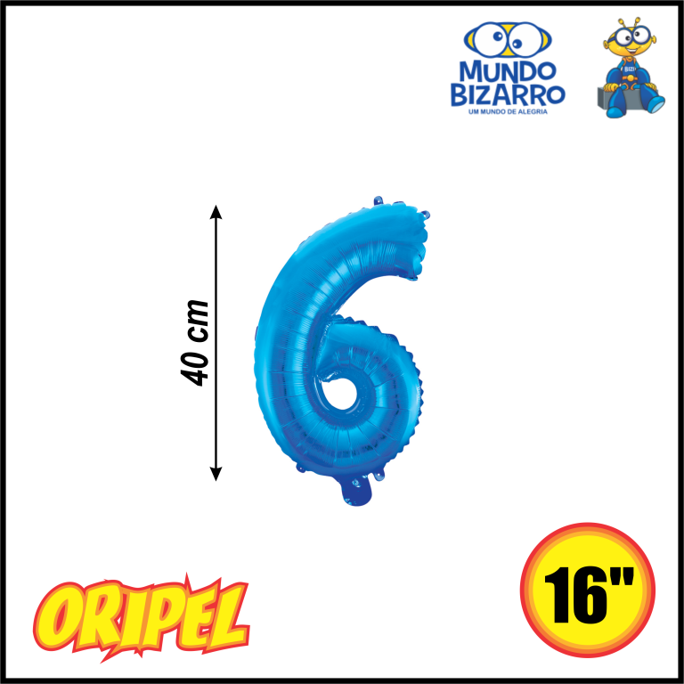 BALÃO METALIZADO 40CM/16'' AZUL/6 MUNDO BIZARRO