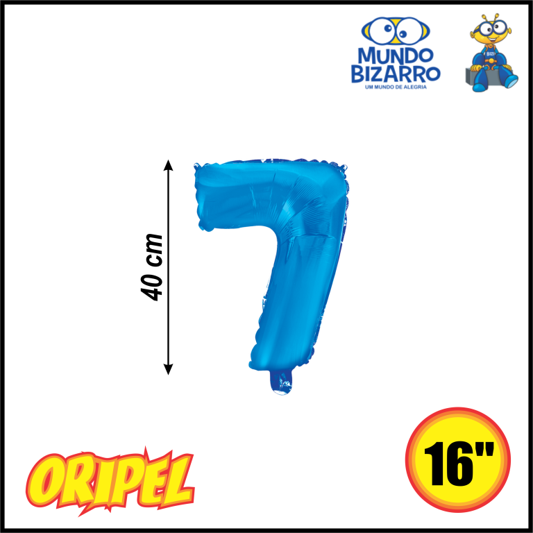 BALÃO METALIZADO 40CM/16'' AZUL/7 MUNDO BIZARRO
