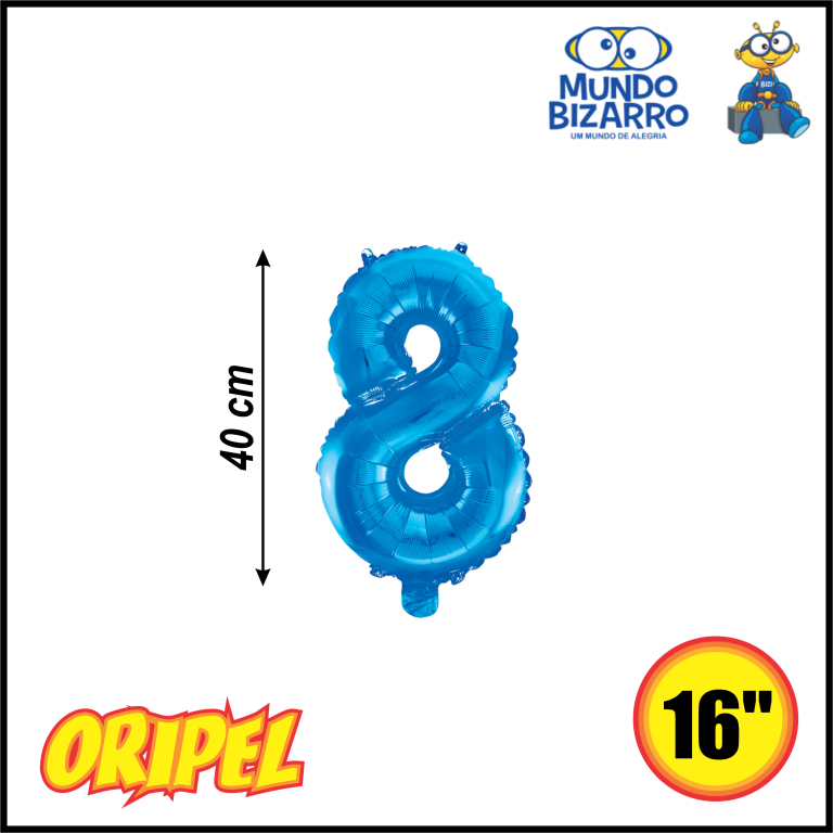 BALÃO METALIZADO 40CM/16'' AZUL/8 MUNDO BIZARRO