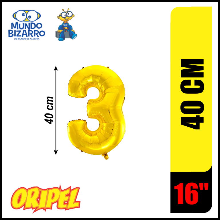 BALÃO METALIZADO 40CM/16'' OURO/3 MUNDO BIZARRO