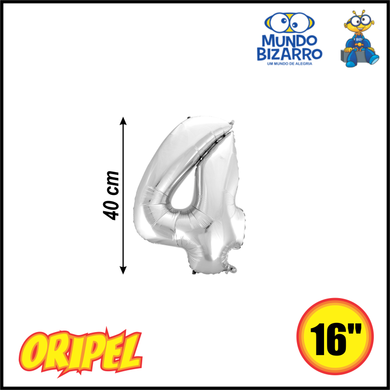 BALÃO METALIZADO 40CM/16'' PRATA/4 MUNDO BIZARRO