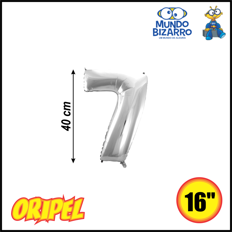 BALÃO METALIZADO 40CM/16'' PRATA/7 MUNDO BIZARRO