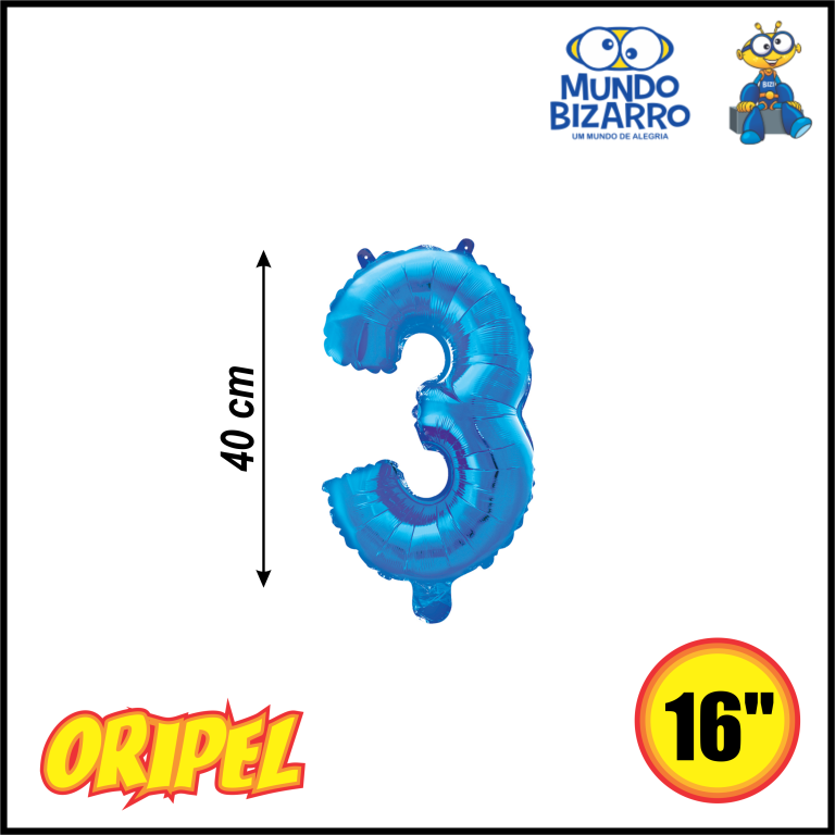 BALÃO METALIZADO 40CM/16'' AZUL/3 MUNDO BIZARRO