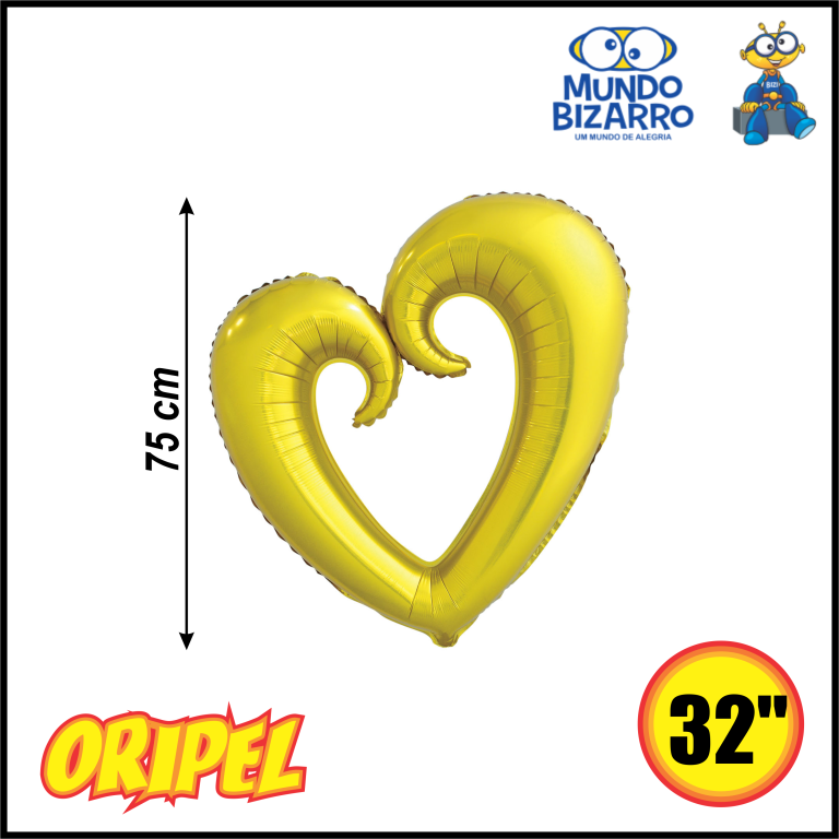 BALÃO METALIZADO CORAÇÃO VAZADO OURO 75CM/32'' MUNDO BIZARRO