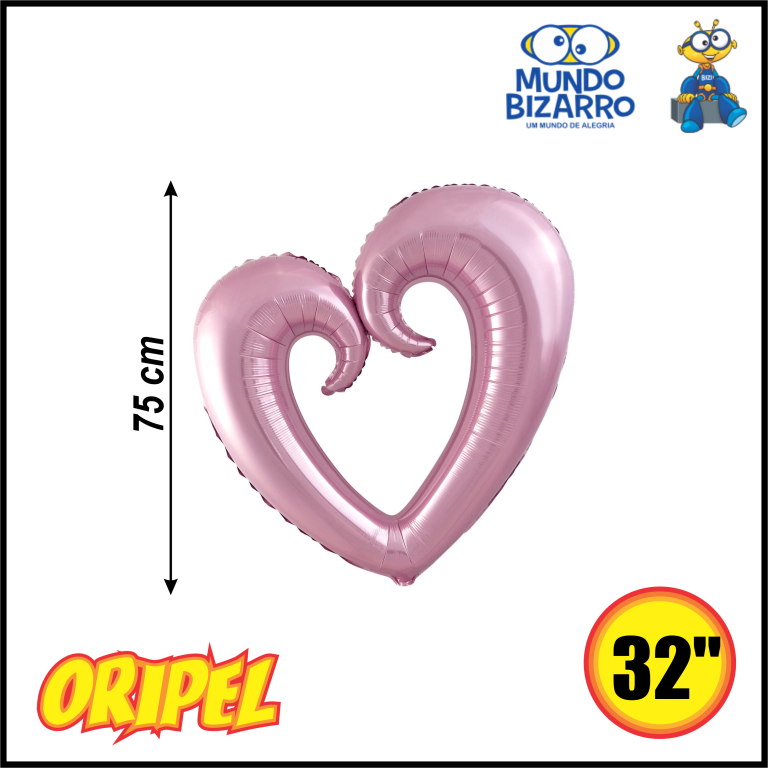 BALÃO METALIZADO CORAÇÃO VAZADO ROSA CLARO 75CM/32'' MUNDO BIZARRO