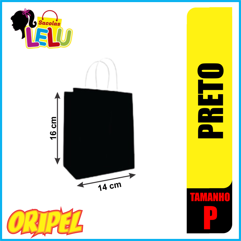 SACOLA PAPEL PRETA 14X8X16CM LELU SACOLAS 10 UN