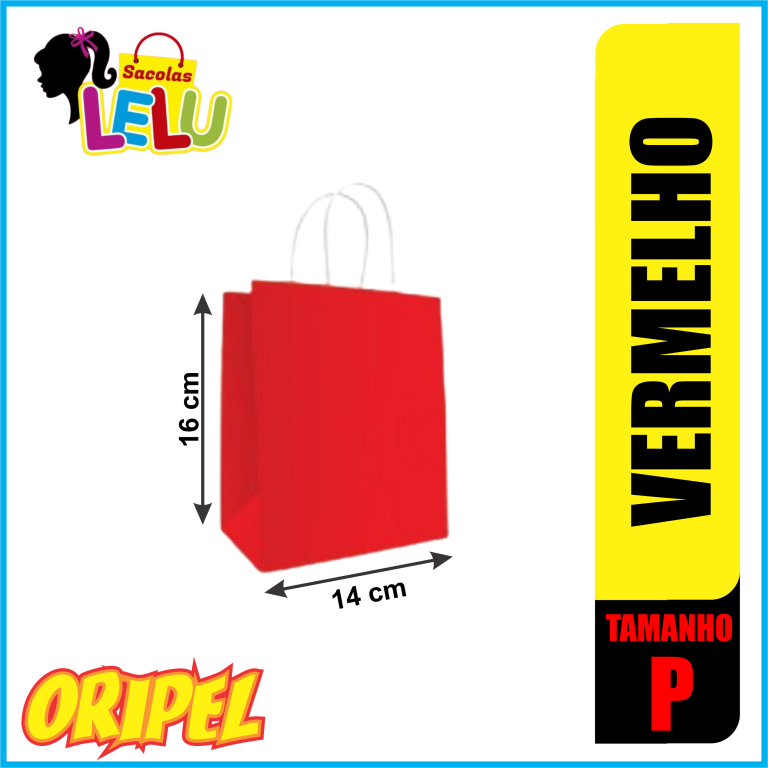 SACOLA PAPEL VERMELHO 14X8X16CM LELU SACOLAS 10 UN