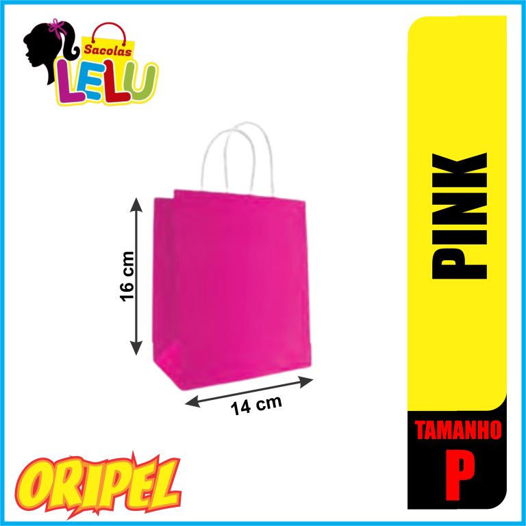 SACOLA PAPEL PINK 14X8X16CM LELU SACOLAS 10 UN