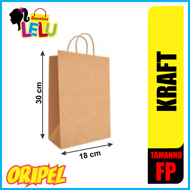 SACOLA PAPEL KRAFT 18X09X30CM LELU SACOLAS 10 UN