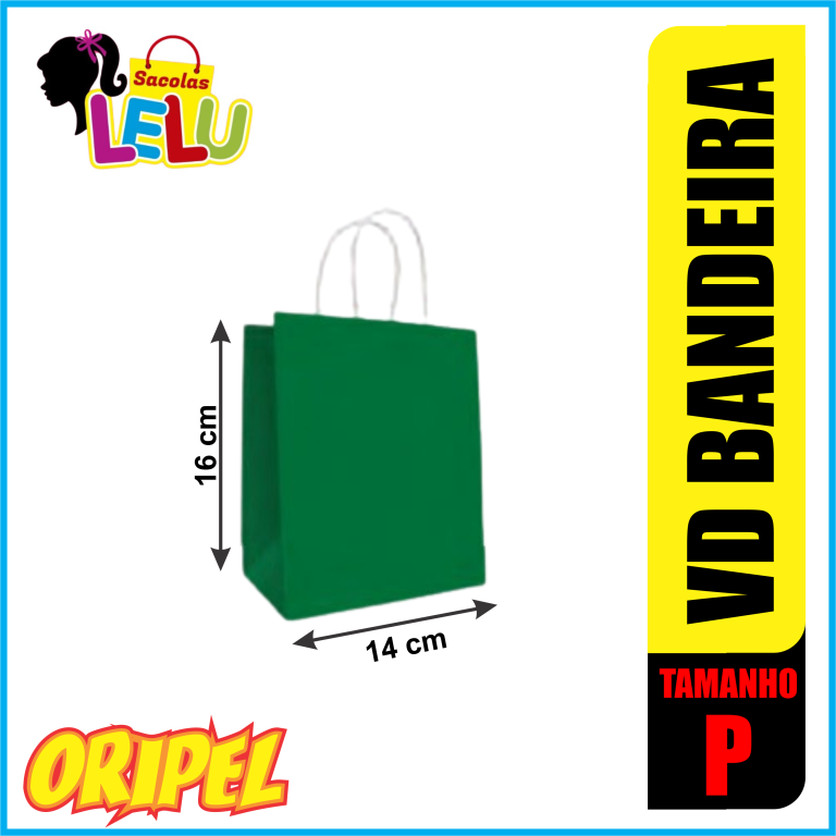 SACOLA PAPEL VERDE BANDEIRA 14X8X16CM LELU SACOLAS 10 UN