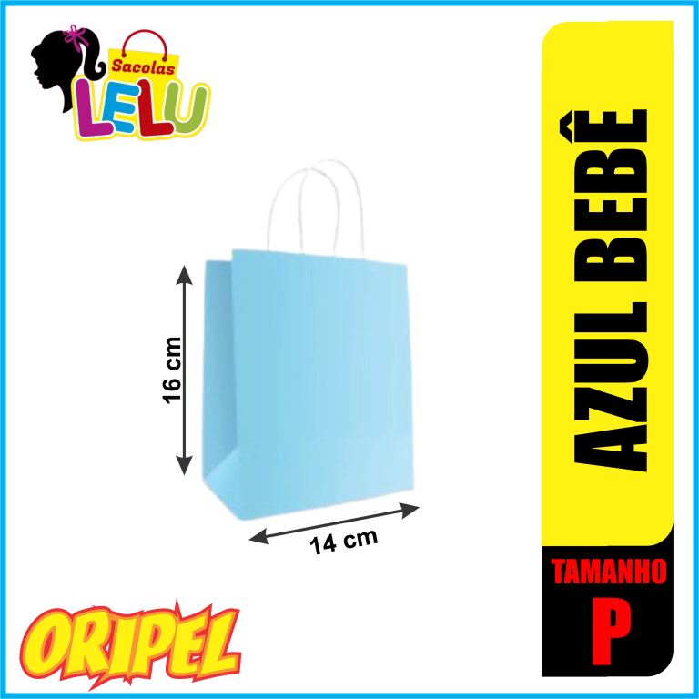 SACOLA PAPEL AZUL BEBE 14X8X16CM LELU SACOLAS 10 UN