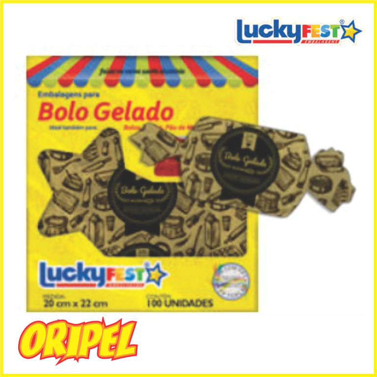 EMBALAGEM BOLO GELADO FEITO C/AMOR OURO RICO 20X22CM LUCKYFEST 100 UN