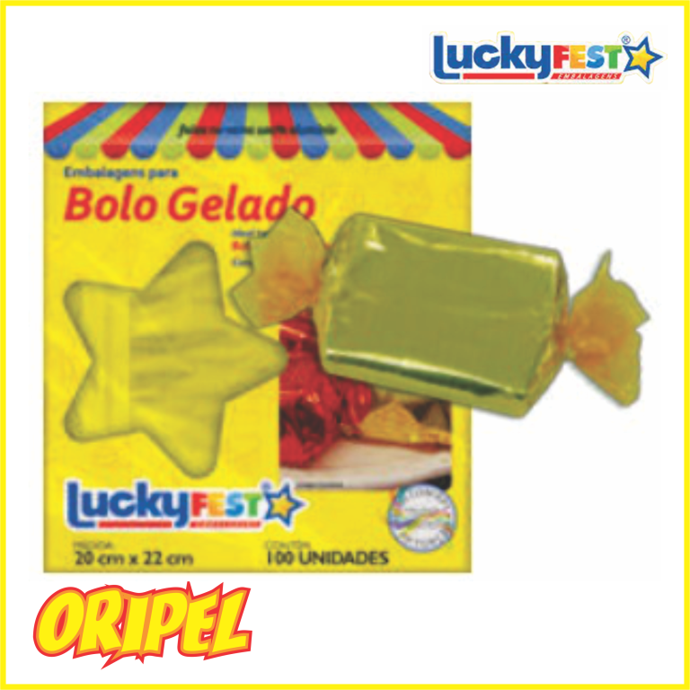 EMBALAGEM BOLO GELADO OURO BRILHANTE 20X22CM LUCKYFEST 100 UN