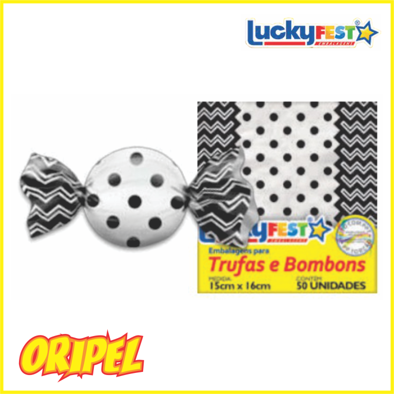 EMBALAGEM TRUFA POA PRETO/BRANCO 15X16CM LUCKYFEST 50 FLS