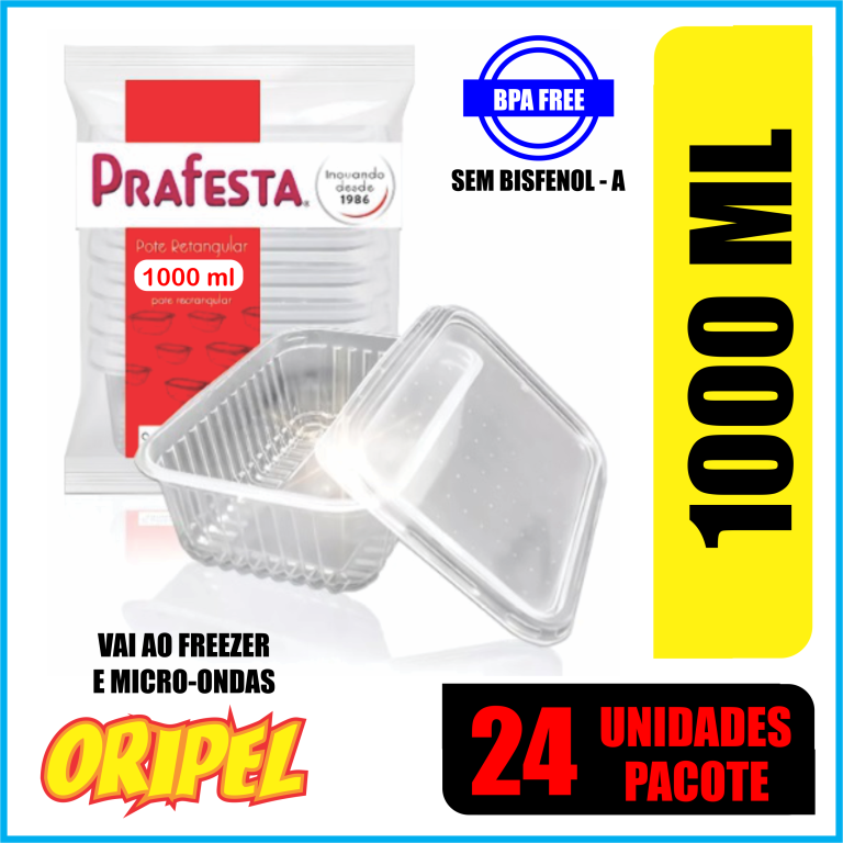 POTE RETANGULAR C/TAMPA 1000ML PRAFESTA 24 UN