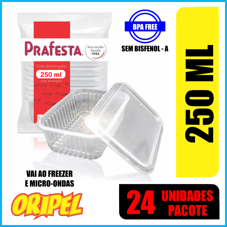 POTE RETANGULAR C/TAMPA 250ML PRAFESTA 24 UN