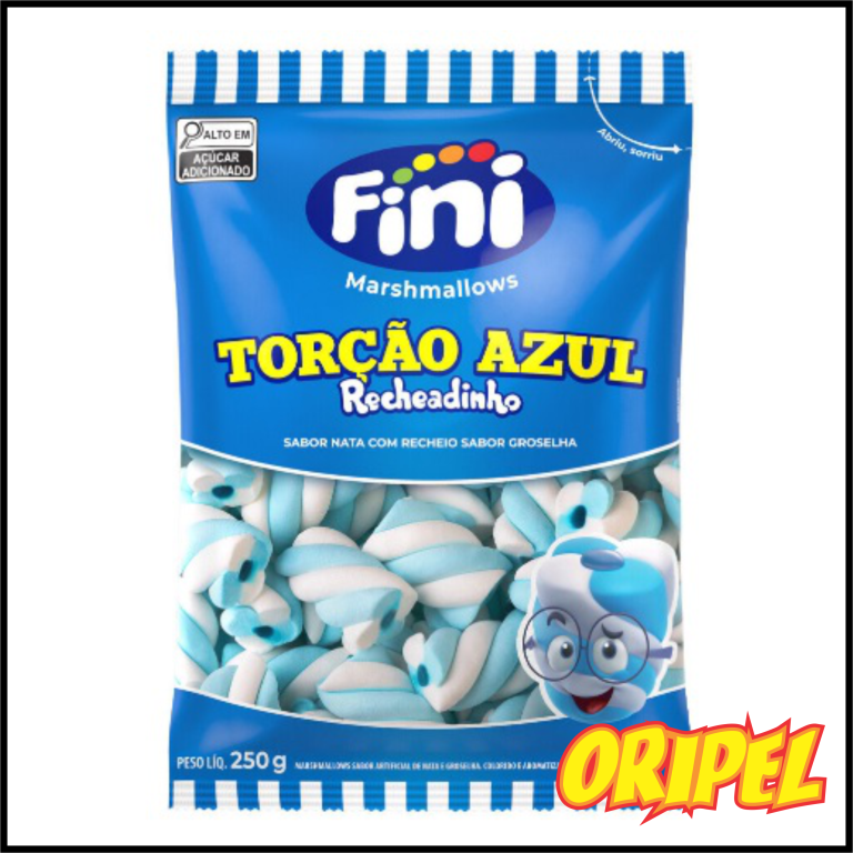 MARSHMALLOW RECHEADO TORÇÃO AZUL/BRANCO FINI 250G