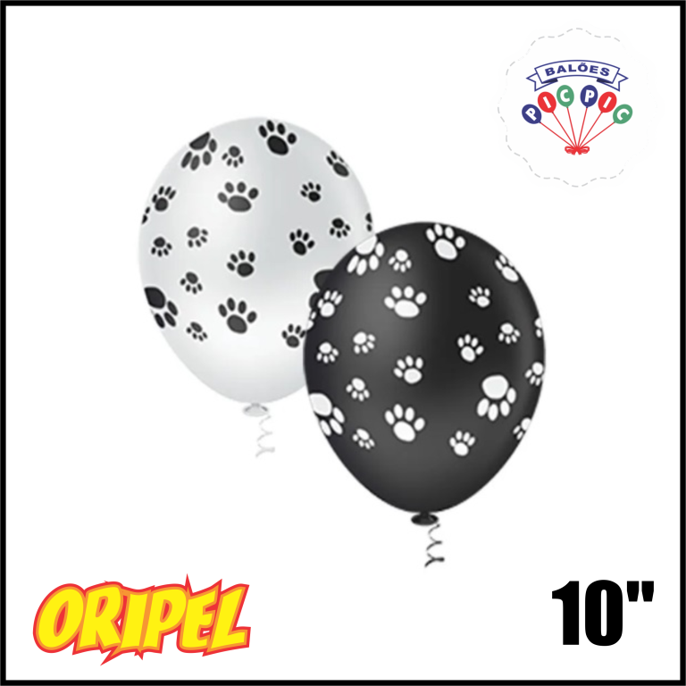 BALÃO REDONDO 10'' PEGADAS PRETO PIC PIC 25 UN