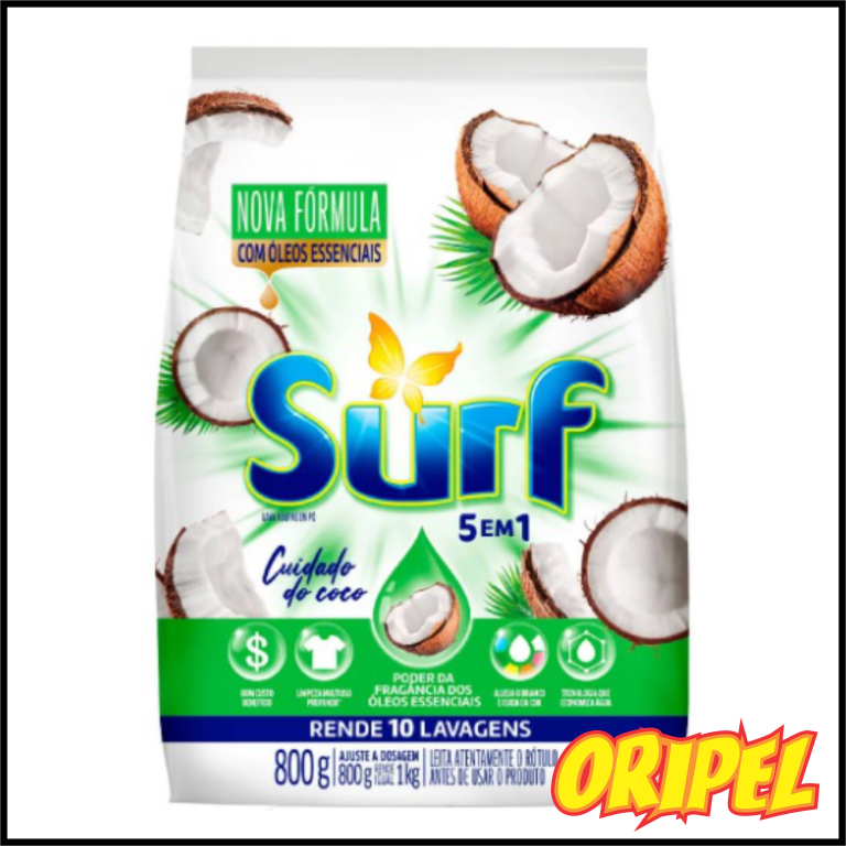 SABÃO PÓ SURF BRANCO CUIDADOS COCO SACHE 800G
