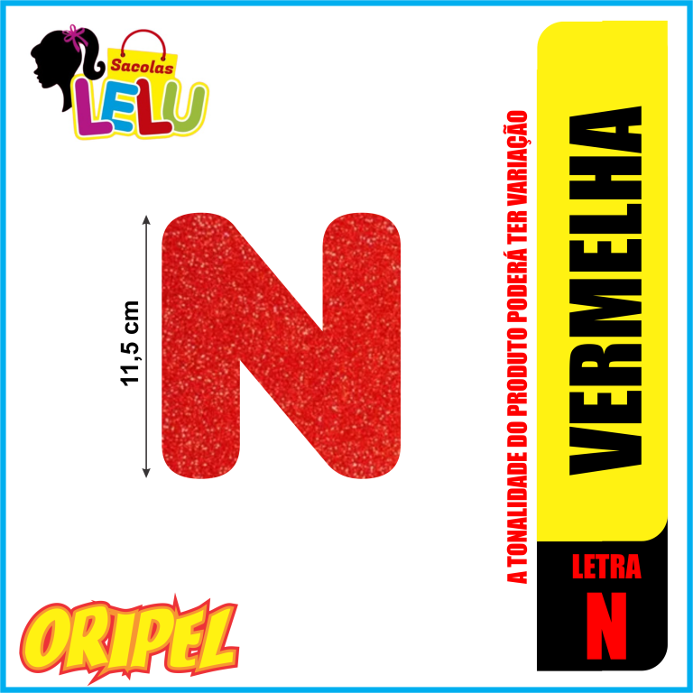 LETRA EVA GLITER VERMELHA/N 11,5CM LELU SACOLAS