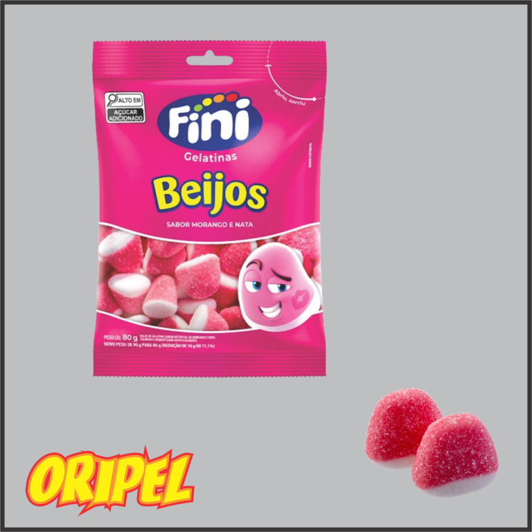 BALA GELATINA BEIJOS DE MORANGO 80G FINI