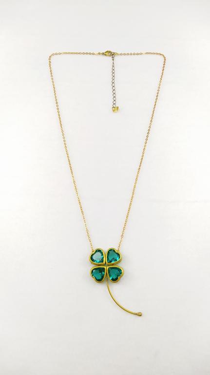 COLAR NA CADIADO DIAMANTADA COM TREVO DA AMIZADE(7.2gms)