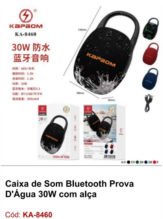 CAIXA DE SOM BLUETOOTH A PROVA D´AGUA 30W KA-8460 C/ALÇA