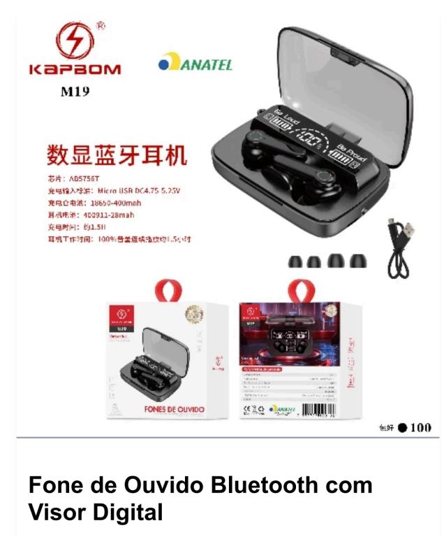 FONE SEM FIO BLUETOOTH C/ VISOR M19 (SOMENTE PRETO)