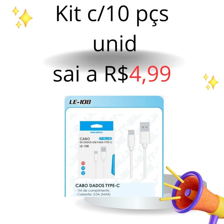 KIT C/ 10 CABOS USB TYPE-C 1MTS LE-108