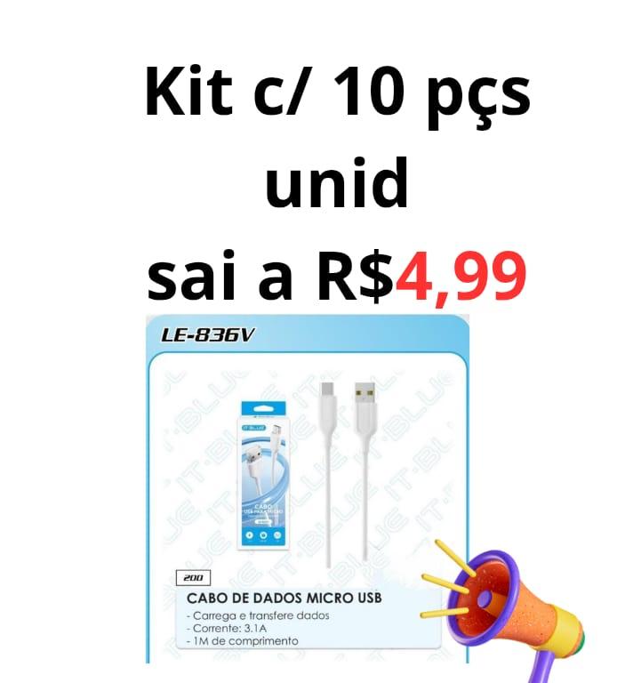 KIT C/ 10 CABOS USB V8 1MTS LE-836V